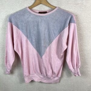 Vtg 80s SERGIO VALENTE Velour Pullover Sweater Womens Size Med Pink Retro Granny